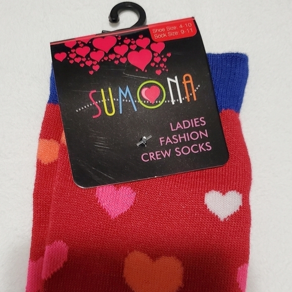 2pairs Red & Purple Hearth Print Sumona Crew Socks - Picture 3 of 7